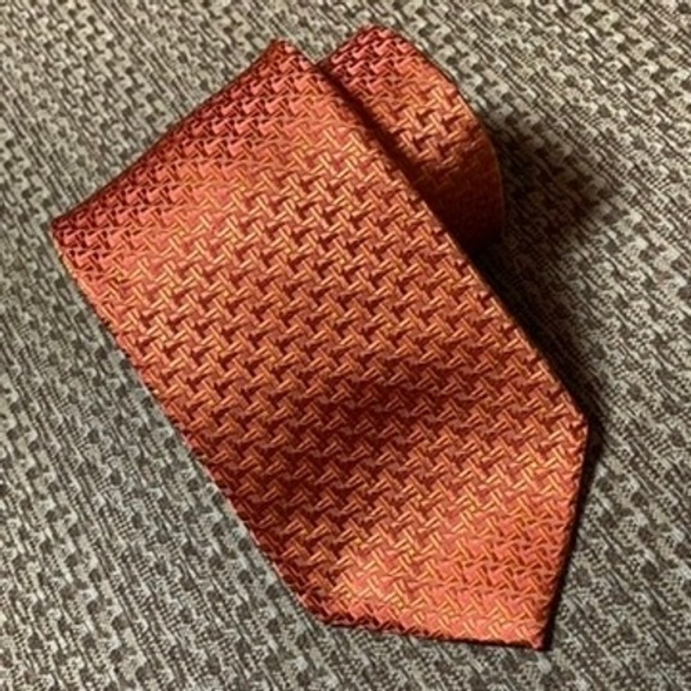 David Donahue Silk Tie Wedding Orange Geometric Basketweave Italy Luxury Tie